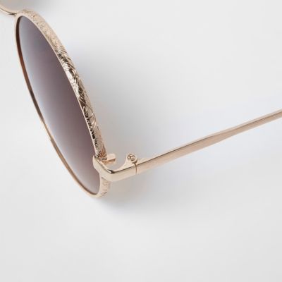 Gold circle lens brown mirror sunglasses